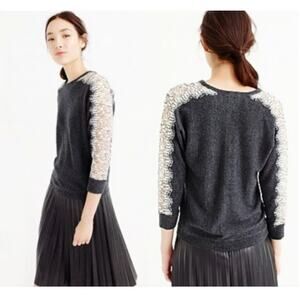 J Crew Lace Sleeve Wool Blend Sweater Size M Heather Charcoal Casual Dolman